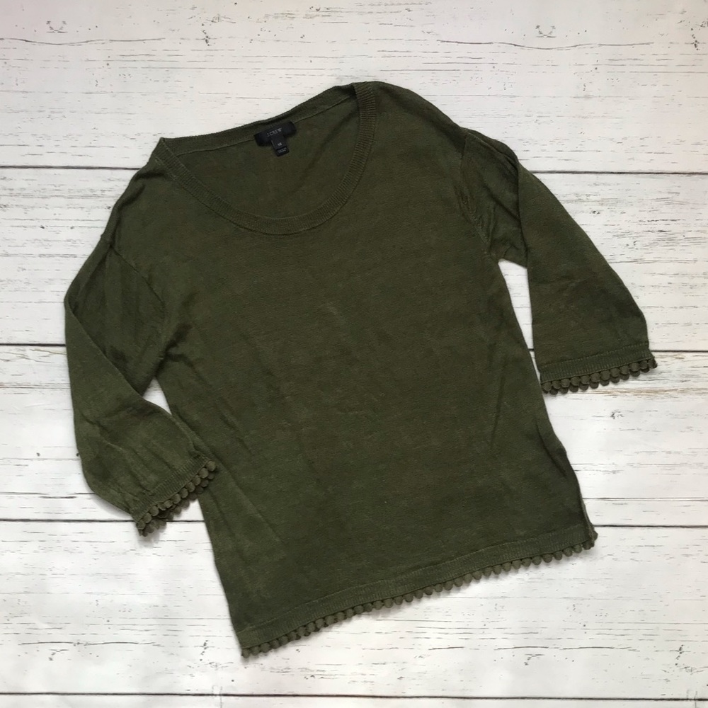 J. Crew Linen Pom Pom Trim Sweater